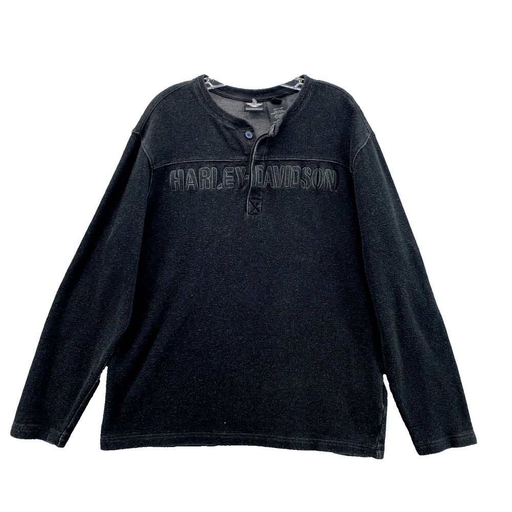 Harley Davidson Sweater Men Large Henley Grunge Moto Biker Rocker Streetwear 90s